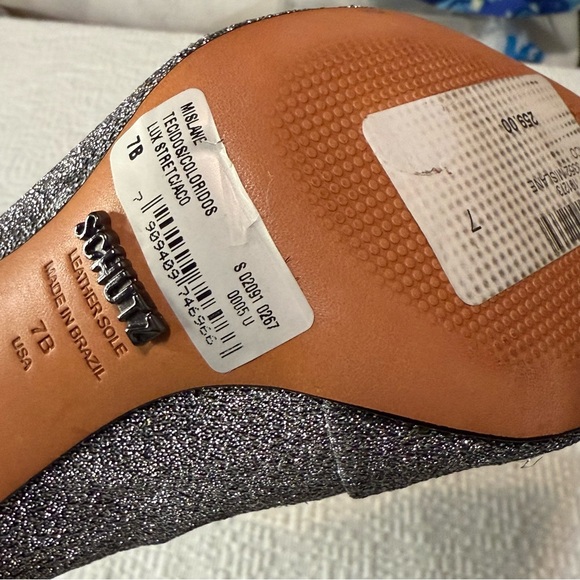 $258 SCHUTZ Silver Metallic Stretch Heeled Ankle Booties 7 NWT - Picture 15 of 17